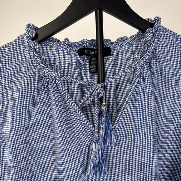 Ellen Tracy Blouse Women's XL Blue & White Gingham Top Linen Blend Sleeveless - Picture 2 of 10